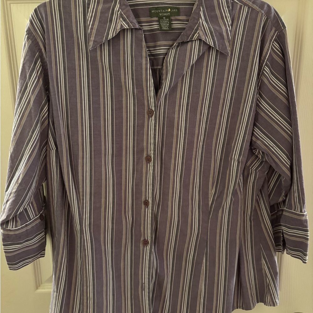 Mountain Lake ladies Casual Purple and White Striped Shirt